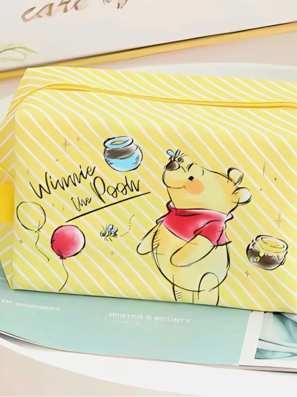 Disney Winnie the Pooh Yellow Striped make up pouch universal carry bag